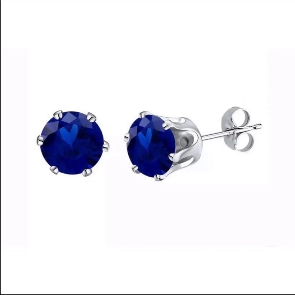Hypo allergenic Surgical Steel Sapphire Blue Cubic Zirconia Earrings 4mm NEW